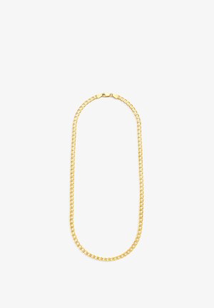 Gold layered chain necklaces and hoop earrings, worn with a black satin shirt, showcasing smooth texture and contrasting shine.
