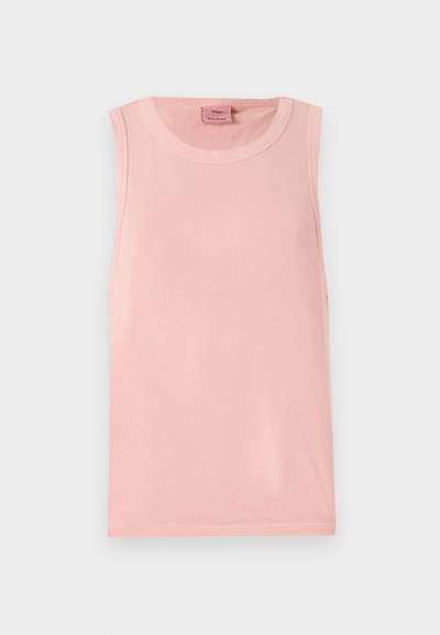 Light pink sleeveless top with a round neck; made of smooth fabric; features minimal seams with a relaxed fit and no embellishments.