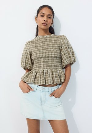 Stradivarius, SHORT SLEEVE PEPLUM BLOUSE - Blouse - khaki