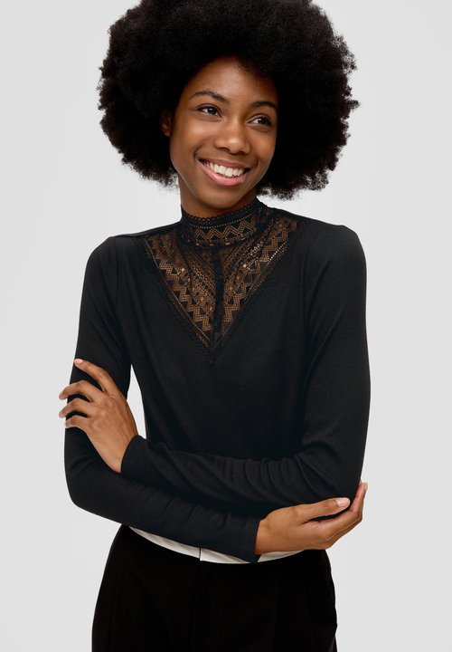 ONLY Dames Onlerica Life Mesh L/S High Neck JRS Top, Zwart/Aop