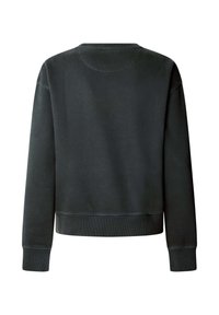 Felpa nera corta con scollo a girocollo, maniche lunghe e polsini a costine, realizzata in un tessuto morbido con una texture liscia.