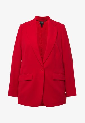 Rode blazer gemaakt van een textuurstof, met één knoopsluiting, notch-revers en twee voorzakken. Gevoerde binnenkant.