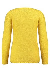 Maglione giallo a maglia con una vestibilità rilassata, maniche lunghe e un tessuto testurizzato. Presenta un collo a giro e un orlo arrotondato.