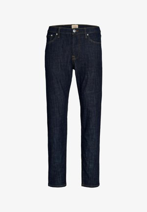 Jeansy z ciemnoniebieskiego denimu o prostym kroju, z konstrukcją na pięć kieszeni i kontrastującym żółtym przeszyciem. Posiadają zapięcie na guzik i zamek błyskawiczny.