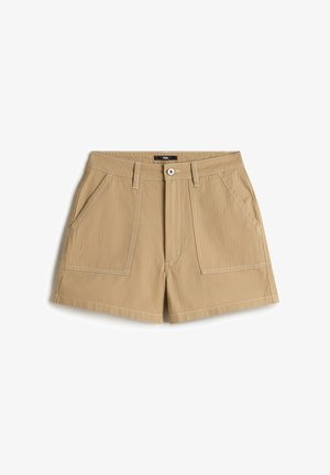 Khaki shorts med en tætsiddende talje, to frontlommer og kontrasterende hvid syning. Fremstillet af slidstærkt bomuldsstof.