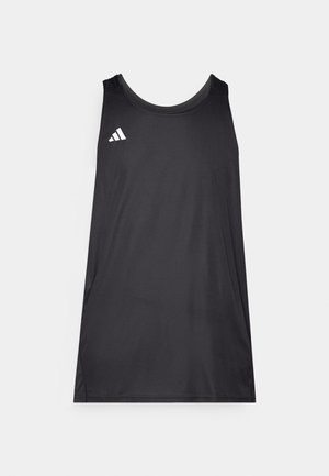 Mustmust käteta sportlik T-särk, mis on valmistatud kerge kangast. Omab ümmargust kaelust ja vasakus rinnas on valge Adidas'i logo.