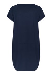 Marinblå oversized t-shirt klänning med rund halsringning, korta ärmar och en böjd nederkant. Tillverkad av mjukt, lätt tyg.