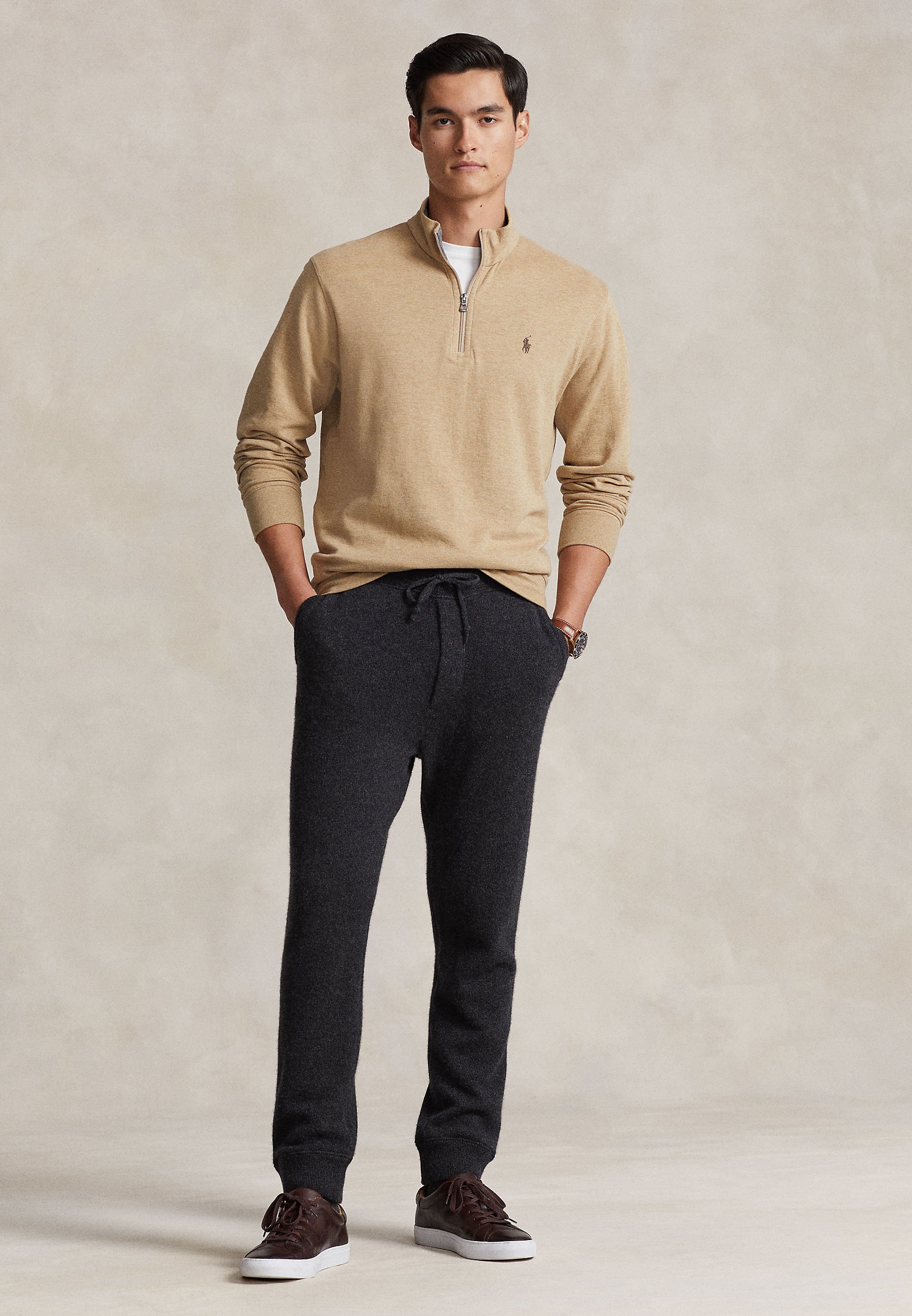 Polo Ralph Lauren LUXURY JERSEY QUARTER ZIP PULLOVER - Sportinis