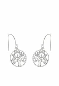 Pendientes de plata con diseño circular, ramas y hojas intrincadas, y cierre tipo gancho para un uso seguro.