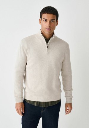 REGULAR FIT - HEMLESS PREMIUM QUARTER ZIP NECK - Pullover - oatmeal