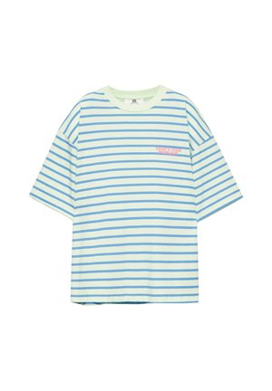 PULL&BEAR, OVERSIZE STRIPED - T-SHIRT - T-shirt imprimé - mottled light blue