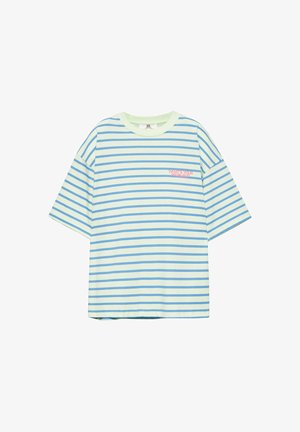 PULL&BEAR, OVERSIZE STRIPED - T-SHIRT - T-shirt imprimé - mottled light blue