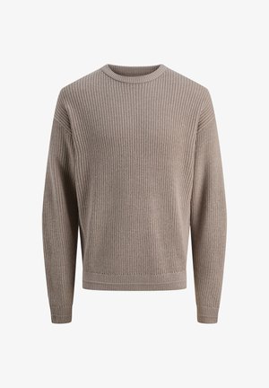 Strickpullover in hellbeige. Rundhalsausschnitt, lange Ärmel, gerippte Bündchen und Saum, strukturiertes Muster. Lässige Passform.
