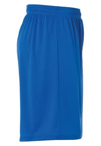 Blauwe sportshorts van lichtgewicht stof, met een elastische tailleband en een gladde textuur, met zijnaad voor een ontwerpelement.
