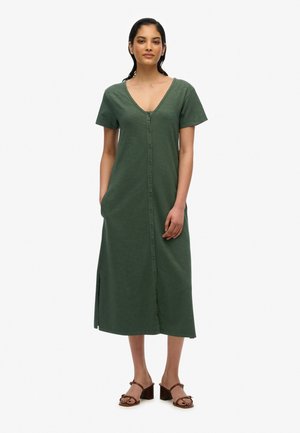 SHORT SLEEVE BUTTON THROUGH MIDI - Jerseykleid - duffel bag green