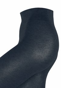 Collant opachi blu scuro con una texture liscia, forma aderente e design senza cuciture. Il materiale appare elastico e resistente.