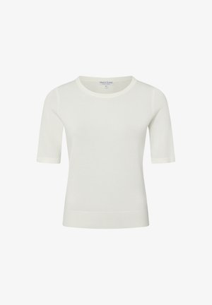 Witte korte mouw gebreide top met een ronde hals en geribde zoom, met label maat small.