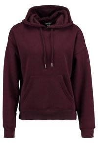 Sudadera burdeos hecha de una suave mezcla de algodón, con capucha ajustable, bolsillo canguro frontal y puños y dobladillo acanalados.