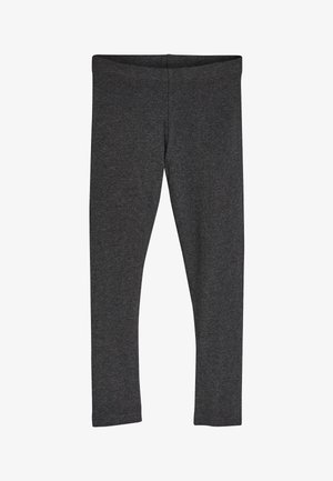 Tumši pelēkas legingi no elastīga auduma, ar bezšuvju jostasvietu, piegulošu dizainu un gludu tekstūru. Nav redzamu rakstu vai metāla detaļu.