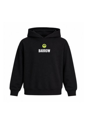 Felpa nera con cappuccio con una faccia sorridente verde neon sopra un testo bianco con la scritta "BARROW" sul petto, con tasca a marsupio frontale e polsini a coste.