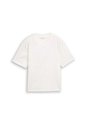 TOM TAILOR DENIM, BOXY T-SHIRT WITH EMBROIDERY - T-shirt imprimé - off white daisy embroidery