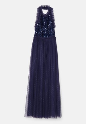 SEQUIN WREATH BODICE HALTER NECK ANKLE GOWN - Cocktail dress / Party dress - navy