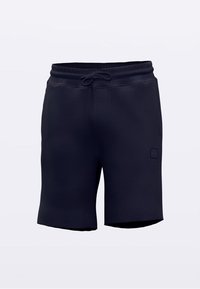 Tmavomodré šortky zo zmesi bavlny s elastickým pásom a šnúrkou na utiahnutie. Majú našitú logo nášivku a hladkú textúru s olemovanými okrajmi.