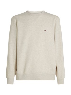 Felpa beige chiaro realizzata in misto cotone, con collo a giro, maniche lunghe, polsini a coste e un piccolo logo sul petto.