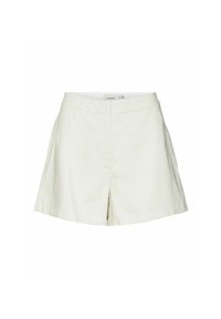 Pantaloni corti bianchi con finitura testurizzata, caratterizzati da un design sartoriale, vita piatta e sottili plissettature laterali per un tocco di stile in più.