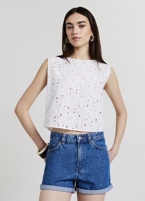 MED MOM RISVOLTO  - Denim shorts - blu denim medio