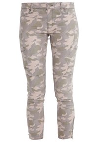 Kamouflage cargobyxor i ljusbeige och gröna nyanser. Slim fit med framfickor och dragkedjor vid bensluten. Tillverkade av slitstark textil.