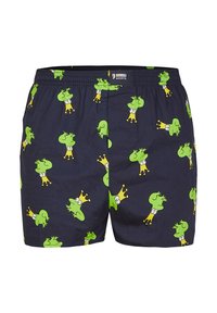 Boxershorts i marinblått med ett tryck av broccoli och en krona. Tillverkade av lätt tyg, med ett elastiskt midjeband för komfort.