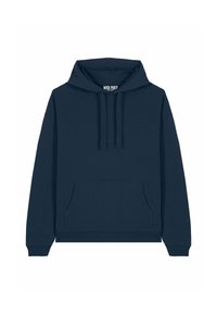 Felpa blu navy in misto cotone, con tasca frontale, cappuccio con cordino, polsini e orlo a coste. L'etichetta del marchio riporta "MIRA PARIS."