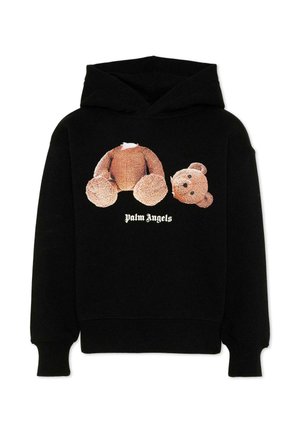 Felpa nera con cappuccio con una grafica della testa e del corpo separati di un orsetto sopra la scritta "Palm Angels" sul davanti.