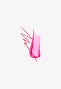 Lys pink læbeprodukt med en glat, blank overflade, ledsaget af en zigzag-streg i en lysere pink nuance, på en hvid baggrund.