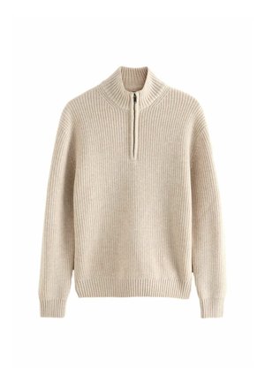 Next REGULAR FIT RICH TEXTURE ZIP NECK - Strickpullover - neutral
