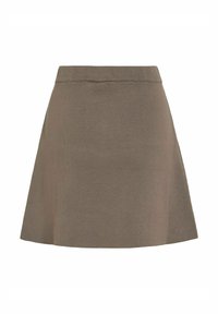 Jupe évasée kaki en tissu extensible, avec une texture lisse, une taille ajustée et un ourlet net et discret.