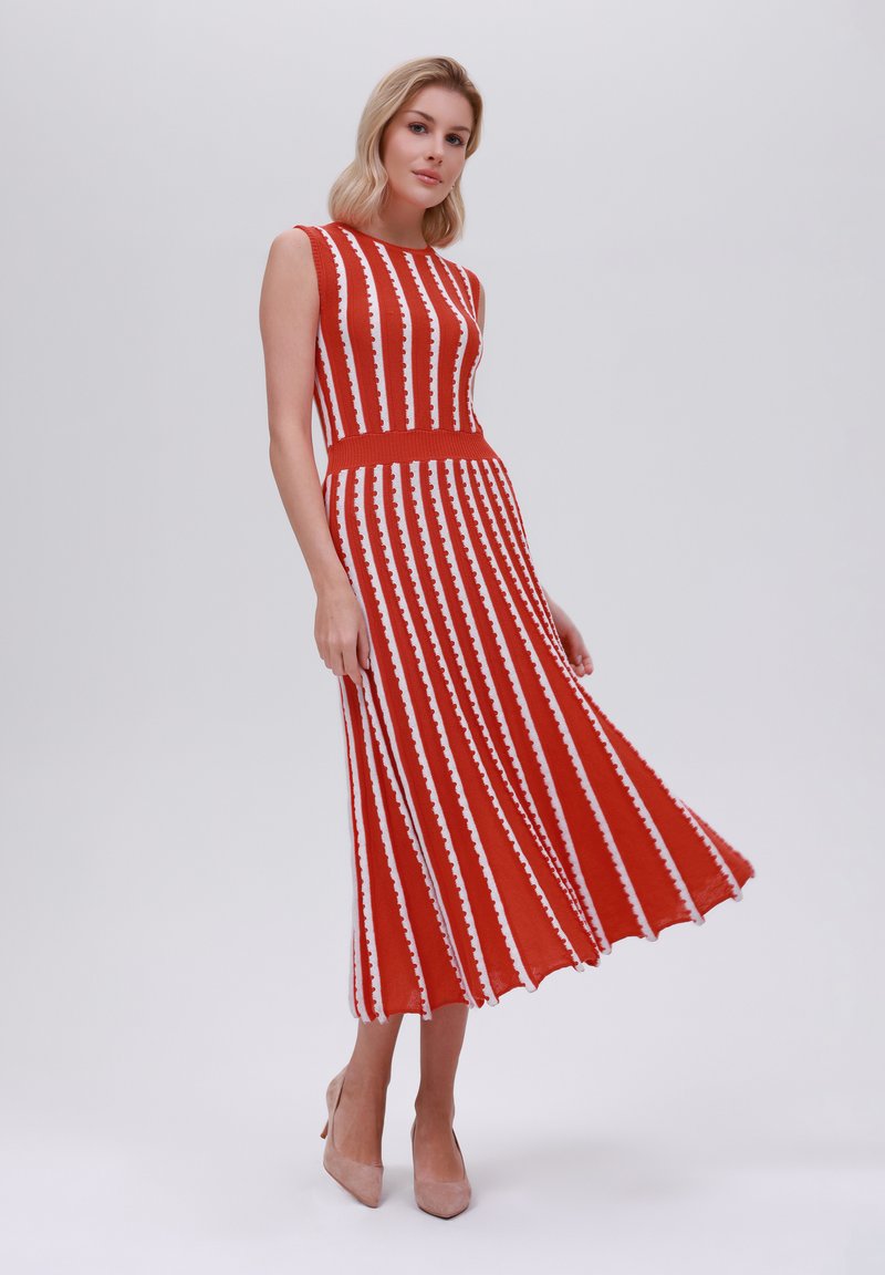 open lace back dress Maroon Vertical Striped A-Line Dress  Crimsoune Club