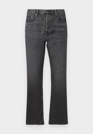 Zwarte denim jeans met een recht gesneden ontwerp, voorzien van een klassieke vijf-pocket stijl en een licht vervaagde textuur.