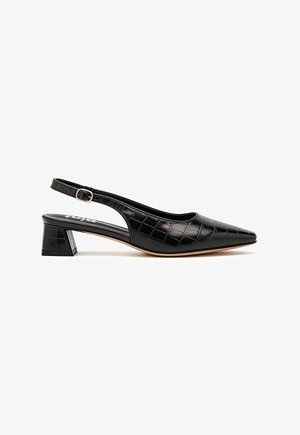 Escarpins Ballerines à Talon Bloc 3,5cm Femme - Bout Rond Nœud - Cuir Verni MIRAAZZURRA