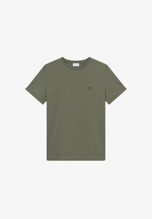 Olívovo zelené bavlnené tričko s okrúhlym výstrihom a krátkymi rukávmi, na hrudi s malým námorníckym modrým logom "II".