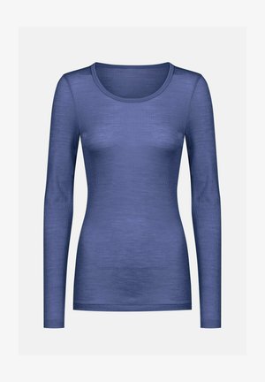 Maglietta a maniche lunghe in morbido tessuto a coste, con scollatura rotonda e forma aderente in un colore blu medio.