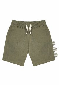 Olivgröna shorts med elastisk midja och snörning. Har randiga detaljer på sidorna och ett mjukt, strukturerat tyg.