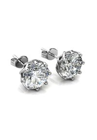Orecchini a perno in argento con zirconia cubica taglio brillante rotonda, ciascuno saldamente fissato da un'impostazione a quattro artigli, con finitura lucida.