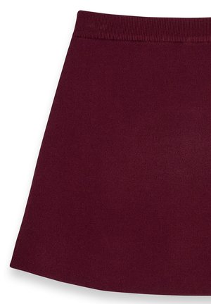 Bordo mezginis sijonas su tiesia forma, elastine juosmeniu ir lygiu paviršiumi, turintis subtilų elastingumą patogumui.