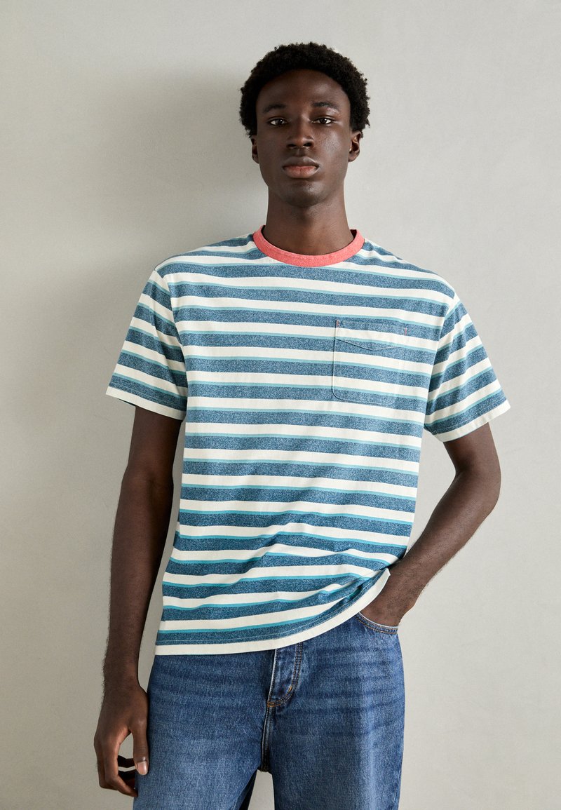 Scotch & Soda STRIPE POCKET - T-shirts print - off white harbour teal multicolour