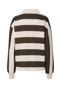 Pikad varrukad särgil on seljal laiad horisontaalsed pruunid ja beežid triibud ning varrukatel vertikaalsed triibud, soonilised mansetid ja krae.