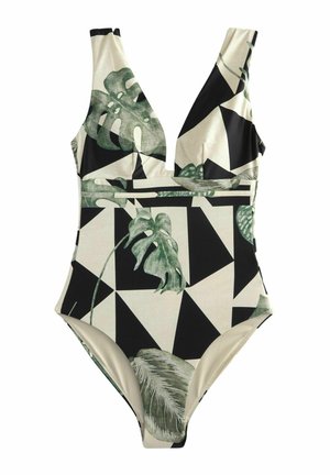 PLUNGE TUMMY CONTROL - Fürdőruha - khaki ecru leaf