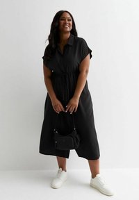 New Look Curves CURVES SHORT SLEEVE DRAWSTRING MIDI  - Shirt dress - black