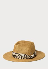 ZEBRA-PRINT-BAND STRAW HAT - Hattu - dark natural
